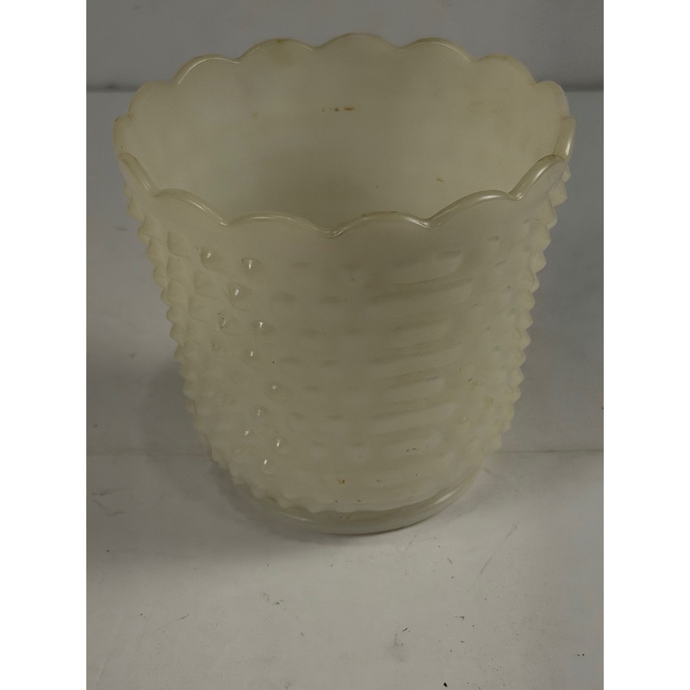 Vintage Fire-King Milk Glass Hobnail Scalloped Rim Planter Oven Ware Made in USA